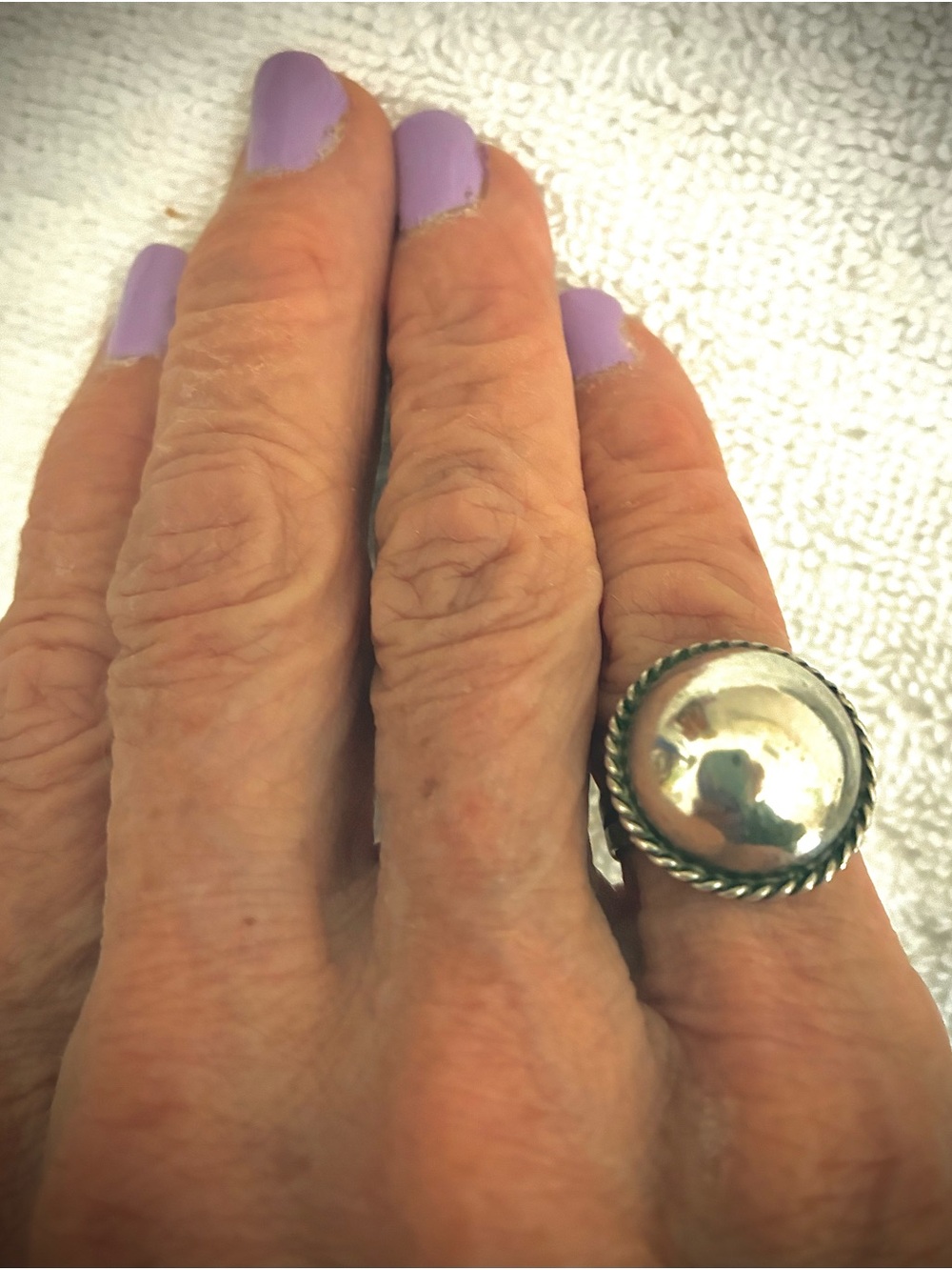 Sterling Silver Blue Patina Dome Ring with Twisted Rope Accent Size 5